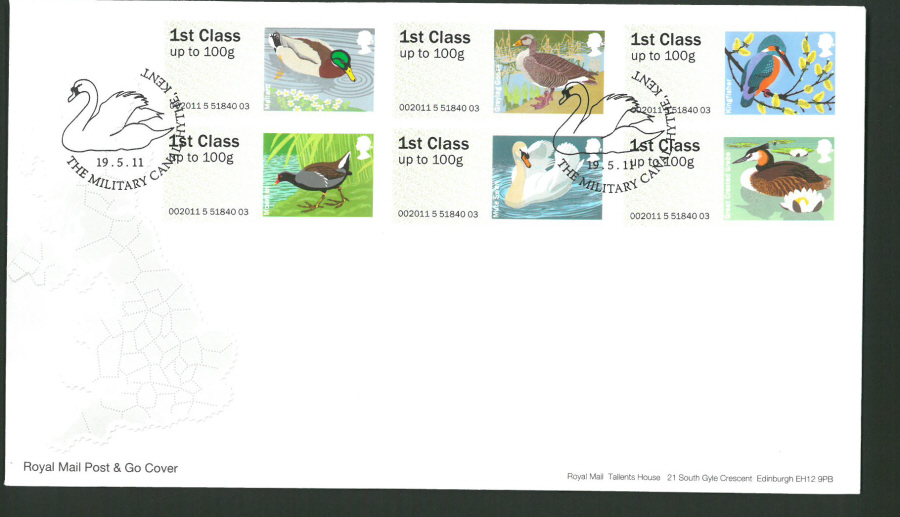 2011 Royal Mail Birds of Britain 3 Post & Go First Day Cover, The Military Canal Hythe Postmark - Click Image to Close